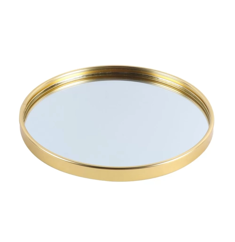 Bandeja Decorativa Dourada Com Espelho - Redonda Clean 20cm