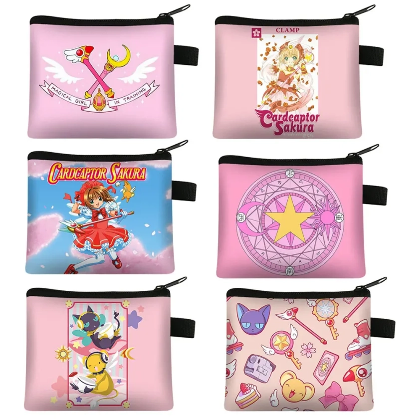 Porte-monnaie Anime Cardcaptor Sakura pour femme, petite pochette, sacs d'argent mignons, carte de crédit, clé, porte-écouteurs, cadeau