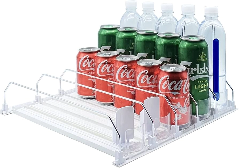 Amazon.com: Drink Organizer for Fridge-White Automatic Pusher Glide,12oz 16oz 20oz-Soda Dispenser for Fridge-Holds up to 25 Cans : Home & Kitchen