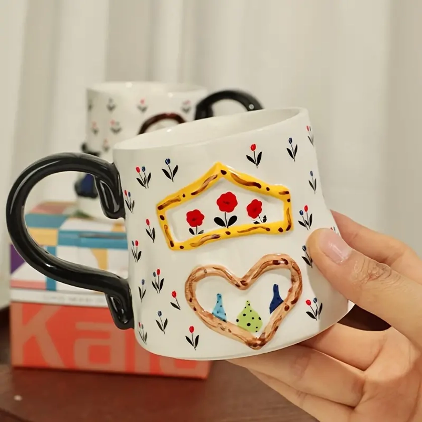 Ceramic Coffee Mug Creative Floral Pattern High - Temu