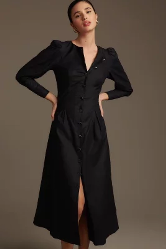 Reformation Halia Long-Sleeve Button-Front Midi Dress