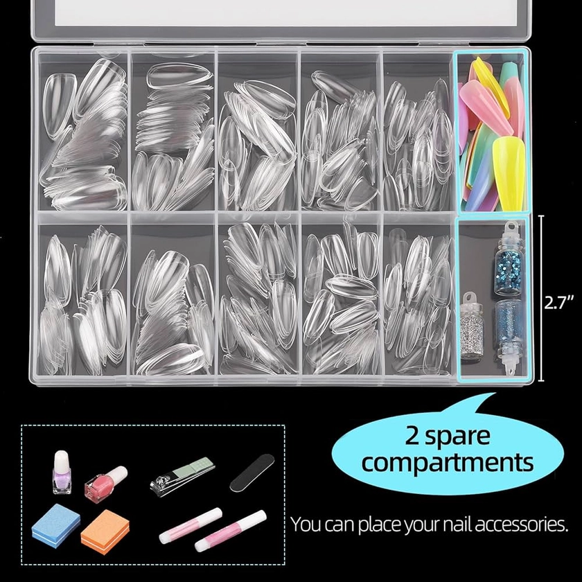 Amazon.com: 500Pcs Medium Almond Fake Nail Tips Full Cover Clear Acrylic Nails Press on Nails for DIY Nail Art, 10 Sizes (Clear) : Beauty & Personal Care
