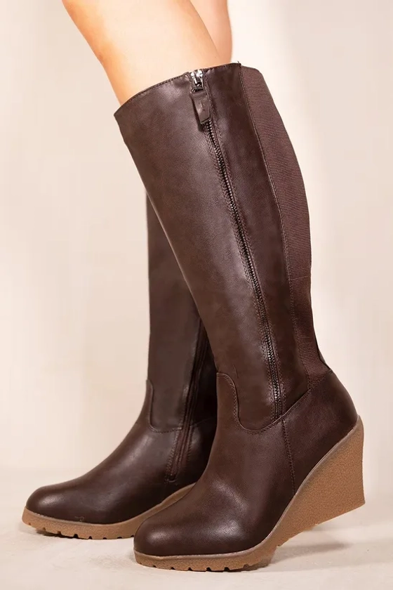 Boots | 'Lara' Wedge Heel Mid Calf High Boots With Side Zip | Where's That From