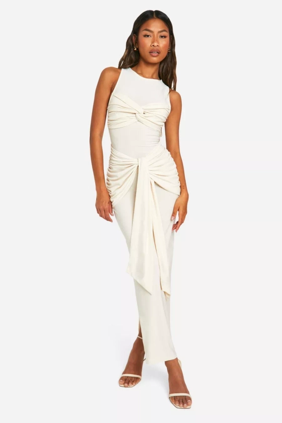 Ruched Twist Detail Racer Neck Maxi Dress