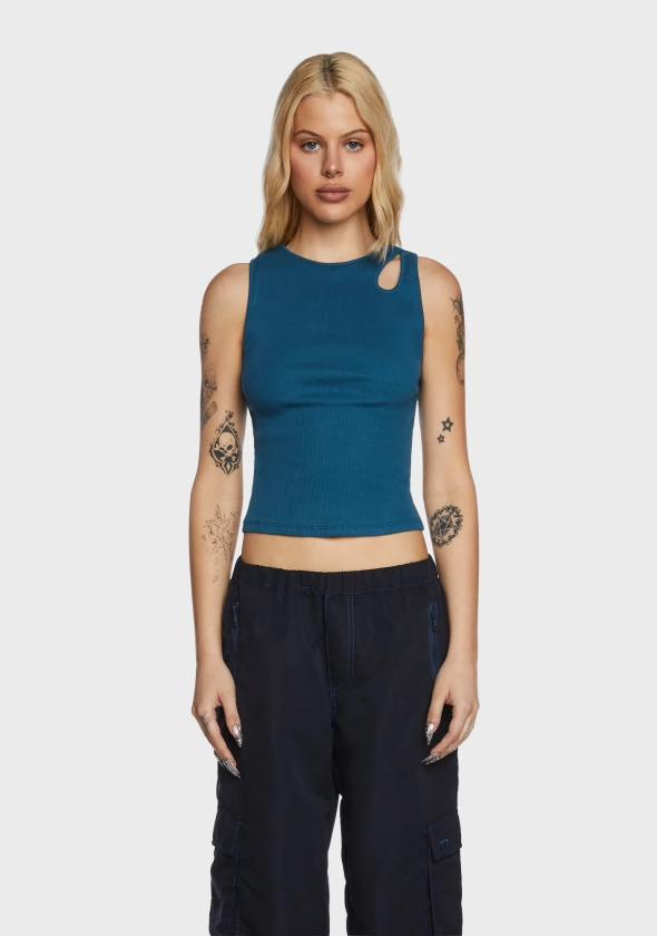 Motel Cut Out Ribbed Tank Top - Blue