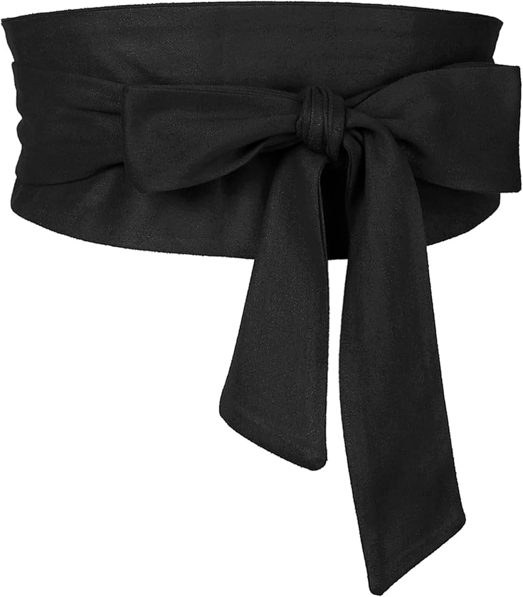 Elerevyo Women Solid Obi Belt, Bowknot Self Tie Wrap Wide Sash Waistband Belt for Dress