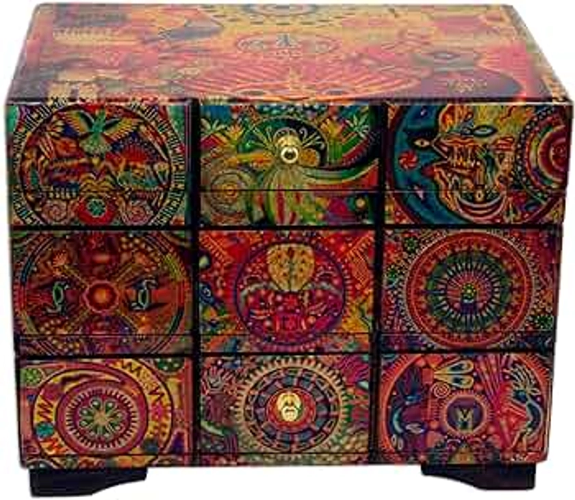 NOVICA Decoupage Wood Jewelry Box Chest of Drawers, Huichol Portal'