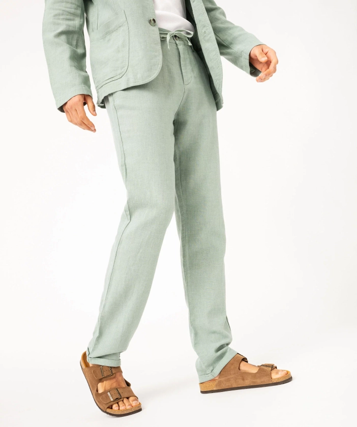 Pantalon chino ou de costume en lin souple homme vert | GEMO