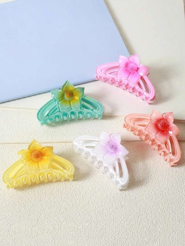 5pcs Elegant Sunflower Style Hair Claw Clips, Fashionable Matte Hairpins, Minimalist Hair Clamps With Oversized Shark Clip | SHEIN USA