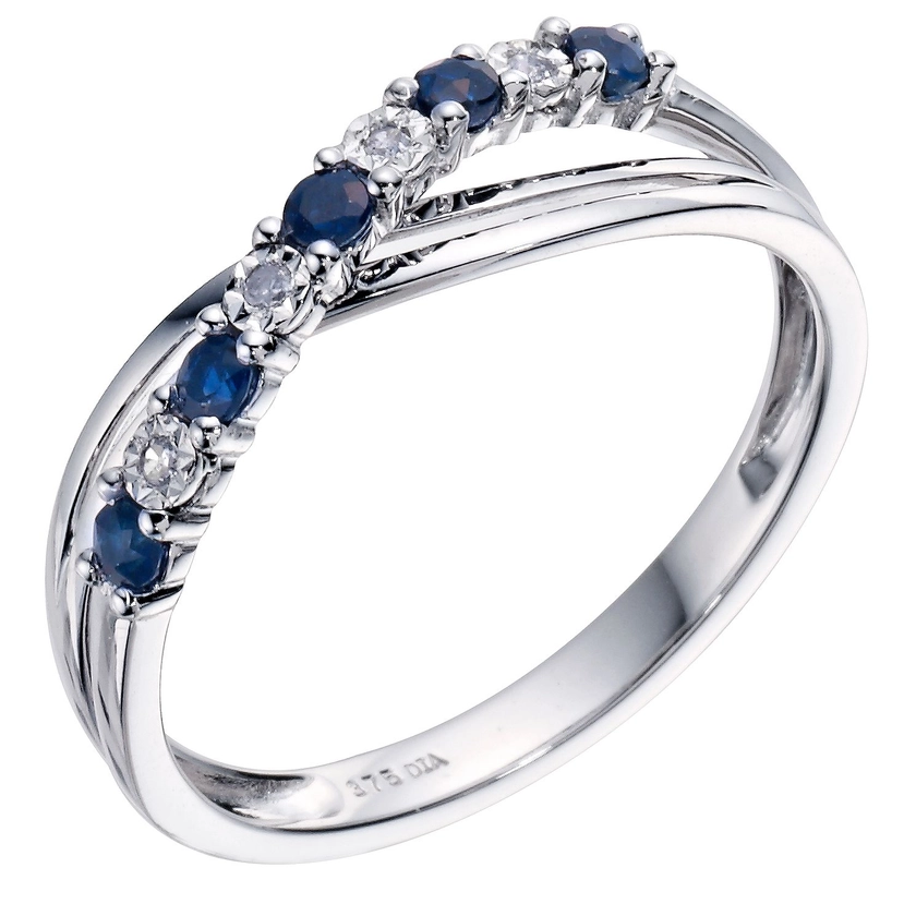 9ct White Gold Sapphire & Diamond Crossover Ring