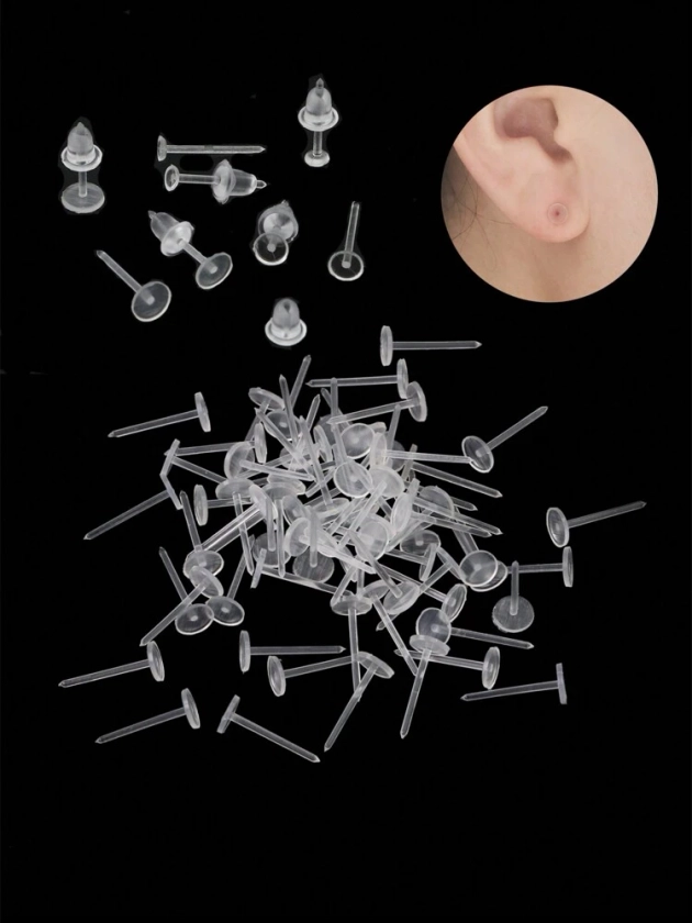 50/100 Pairs Clear Plastic Transparent Earrings, Silicone Earrings Transparent Ear Studs, Back Earrings And Blank Pin Ear Studs