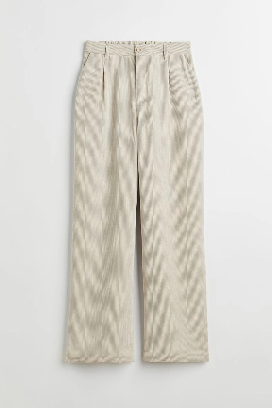 Wide corduroy trousers - High waist - Long - Light beige - Ladies | H&M GB