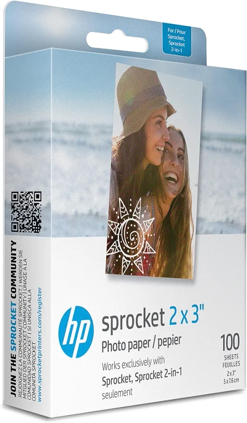 HP 1DE40A 2x3" Premium Zink Photo Paper (100 Sheets) Compatible with Sprocket Portable Photo Printer