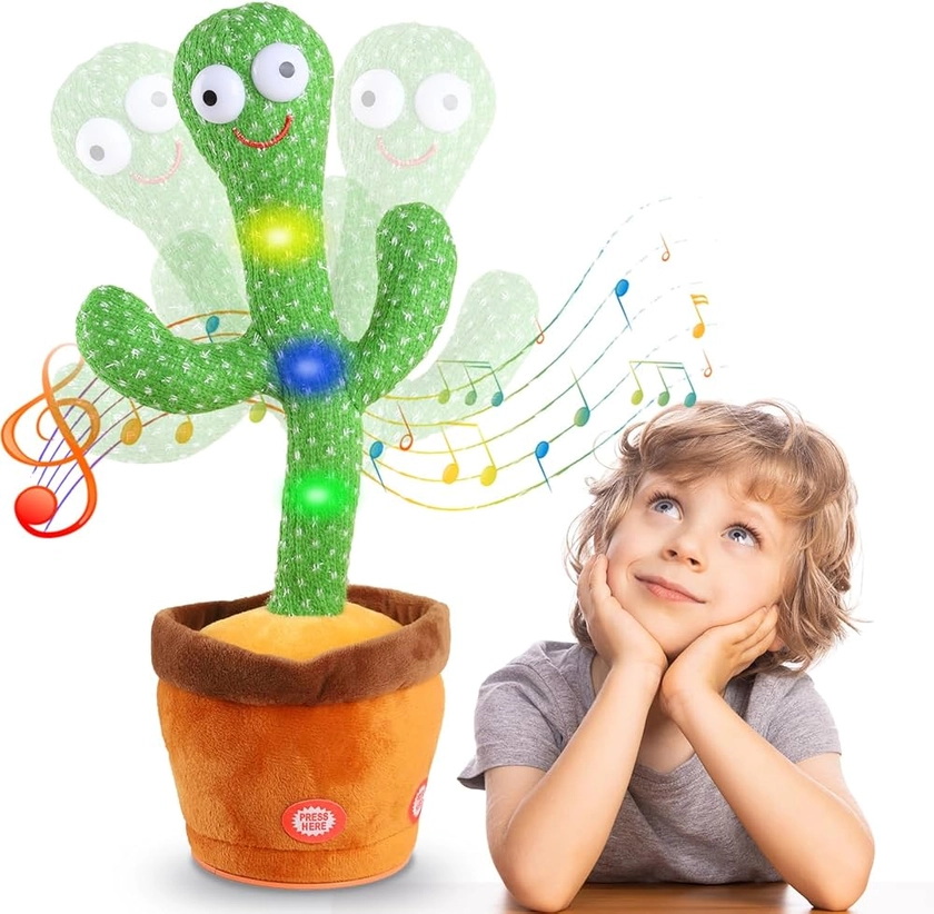 Jouet Bebe Cactus Qui Danse Et Répète Parlant Chante Dansant Parle Bouge Chantant Éclairage Cactus Convient 6 Mois 1 an Bebe Peluche Interactive Fille Garcon Enfants De Noel Toys avec 120 Chansons