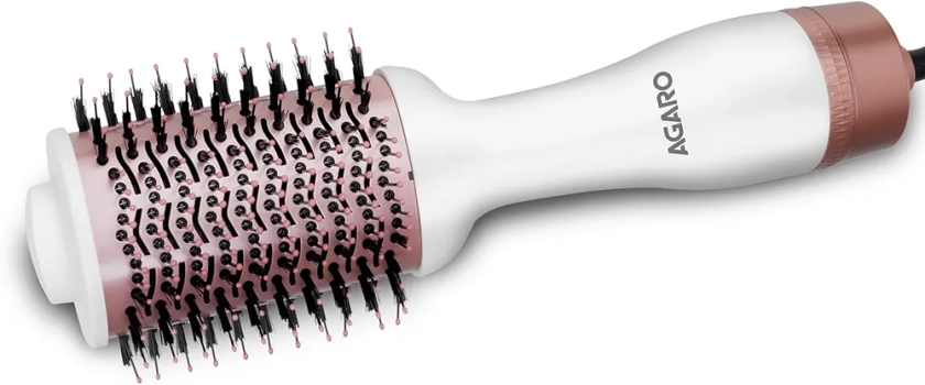 AGARO HV2179 Professional Volumizer Hair Dryer, 24K Gold Styling Surface, Activated Charcoal Bristles, Ceramic Tourmaline Coating Brush Head, White : Amazon.in: Beauty