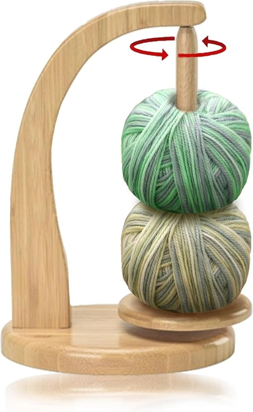 Juangfia Wooden Yarn Holder for Crocheting, Rotatable Yarn Spinner with Magnetic Levitation, Yarn Ball Holder to Knitting & Crochet Supplies, Gift for Knitting Beginners and Lover(Wood Tone)