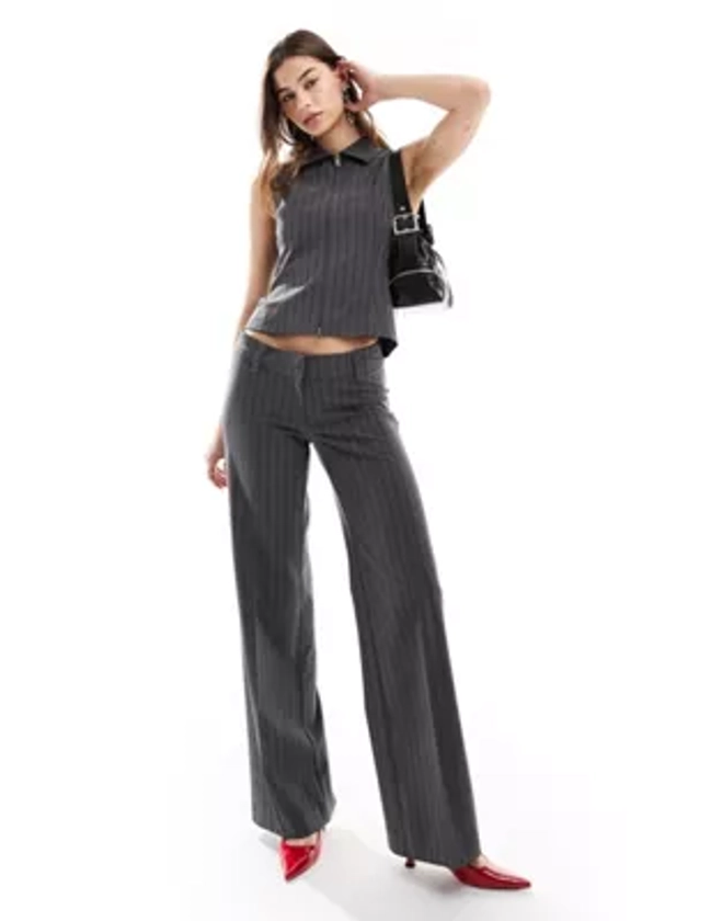 Weekday Keel co-ord low waist trousers in grey pinstripe | ASOS