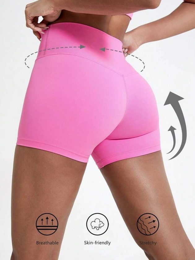 1 Piece High Waist Yoga Sports Shorts Outdoor Gym Running Workout Bottoms Breathable High Stretch Cycling Pants