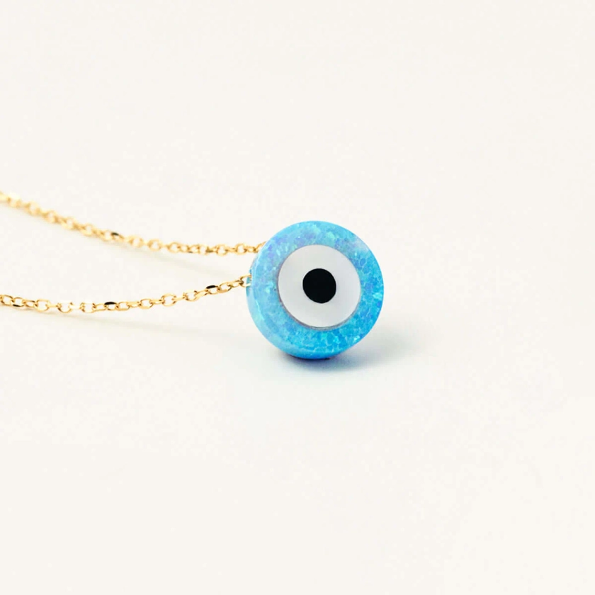 Gelin 14K Solid Gold Evil Eye Necklace | Opal Jewelry for Women