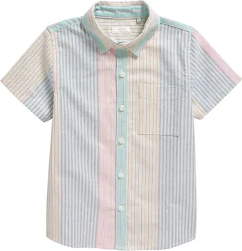 NEXT Kids' Colorblock Stripe Short Sleeve Button-Up Oxford Shirt | Nordstrom