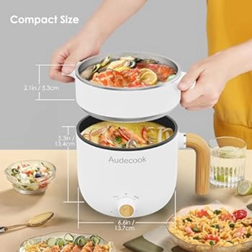 Audecook Electric Saucepan with Steamer 1.5L Portable Nonstick Mini Multi-Function Cooker, Electric Fry Pan with Dual Power Control for Noodles : Amazon.com.be: Home & Kitchen