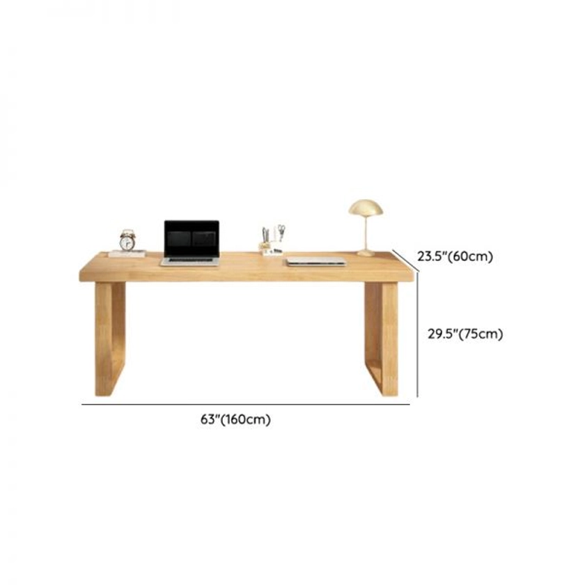 Natural Solid Wood Writing Desk in Modern Style with Sled Base - 63"L x 23.6"W x 29.5"H Without Chairs