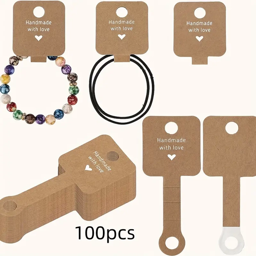100pcs Jewelry Display Cards Sturdy Clip Self-adhesive Jewelry Packaging Sales Card For Bracelet Necklace Hair Rope Keychain Earrings And Suspenders S
