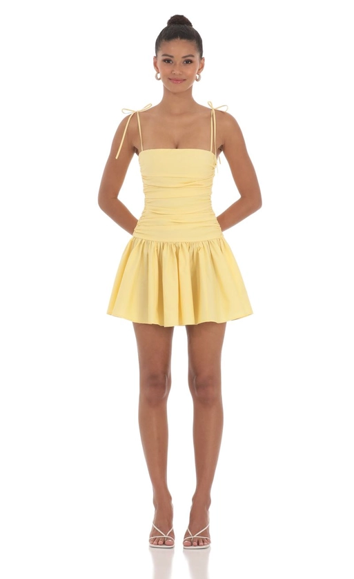 Ruched Fit and Flare Dress in Yellow | LUCY IN THE SKY