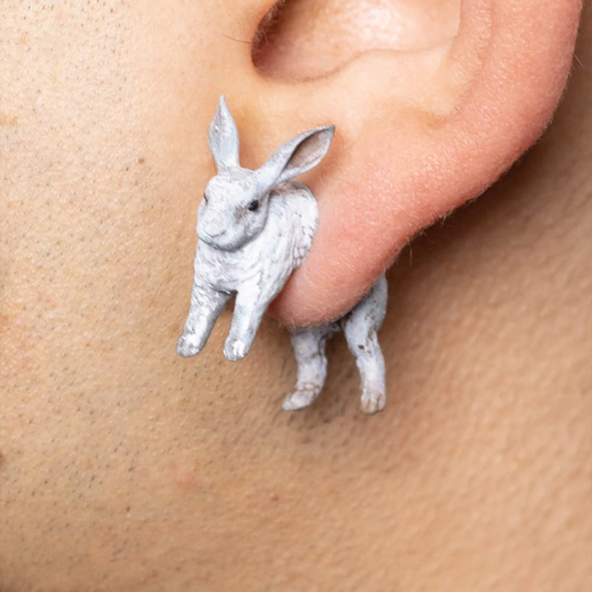 Bunny Rabbit Earrings • Hand-Painted • 3D Printed • Quirky • Funny • Weird • Gift