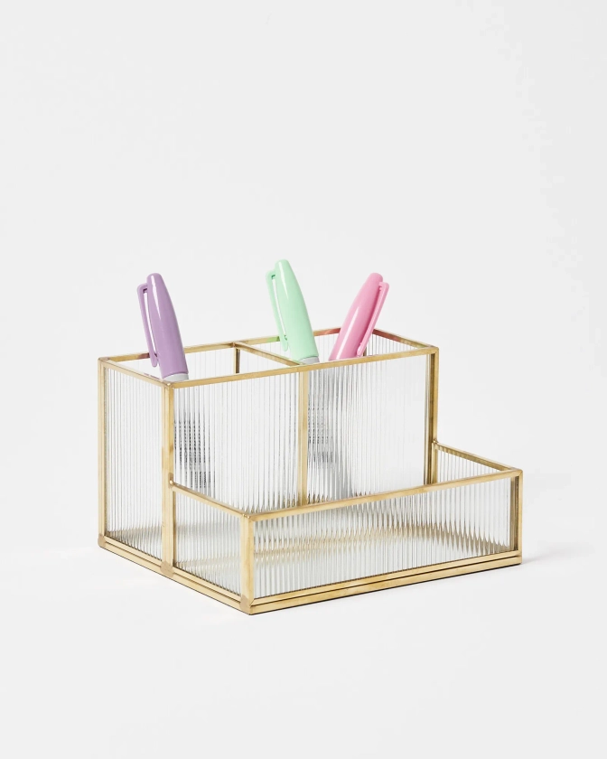 Loire Gold & Glass Multi Pen Pot | Oliver Bonas