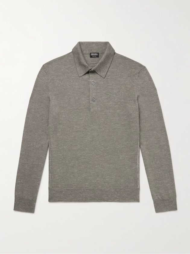 ZEGNA Silk, Cashmere and Linen-Blend Polo Shirt