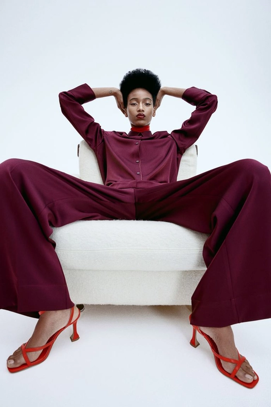 Wide satin trousers - Dark red - Ladies | H&M GB