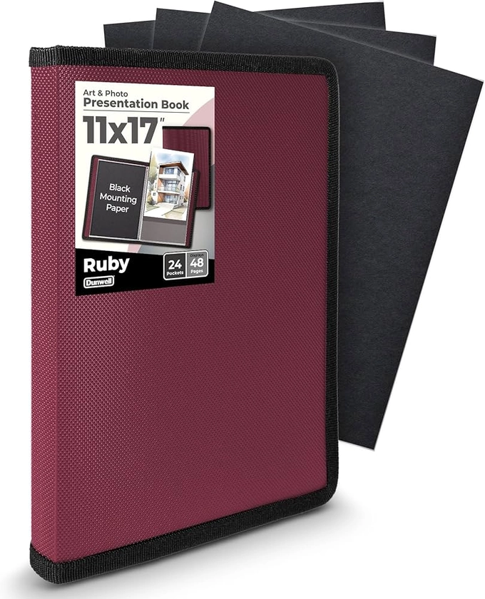 Dunwell 11x17 Art Portfolio Binder with Mounting Paper - (Ruby) Large Portfolio Folder for Artwork Displays 48 Pages, 11 x 17 Presentation Folder with Plastic Sleeves, Portfolio Binder Organizer