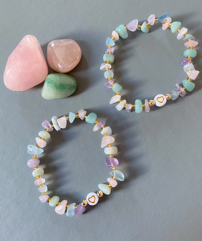 Healing Crystal Chip Bead Bracelet  Rose Quartz Amethyst - Etsy UK