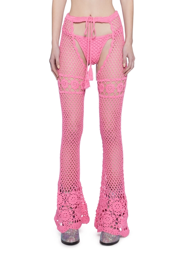 Sugar Thrillz Crochet Chaps And Panty Set - Pink