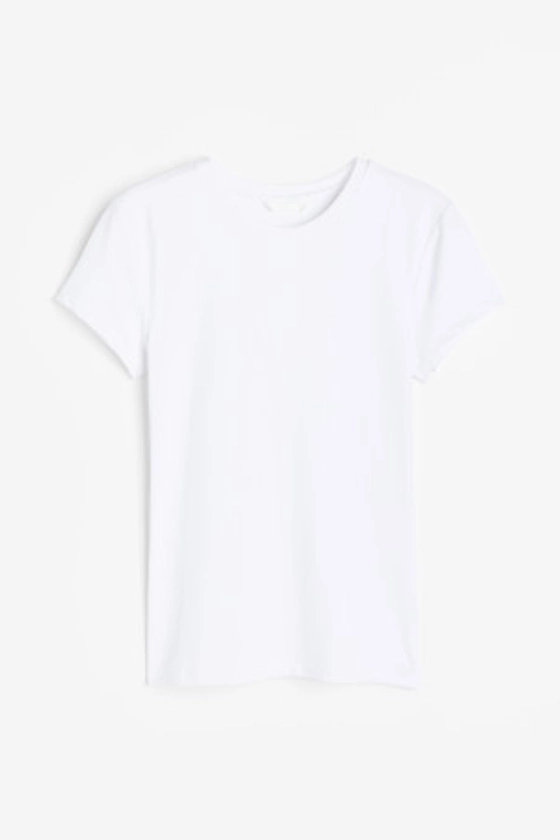 T-shirt ajusté - Encolure ronde - Manches courtes - Noir - FEMME | H&M FR