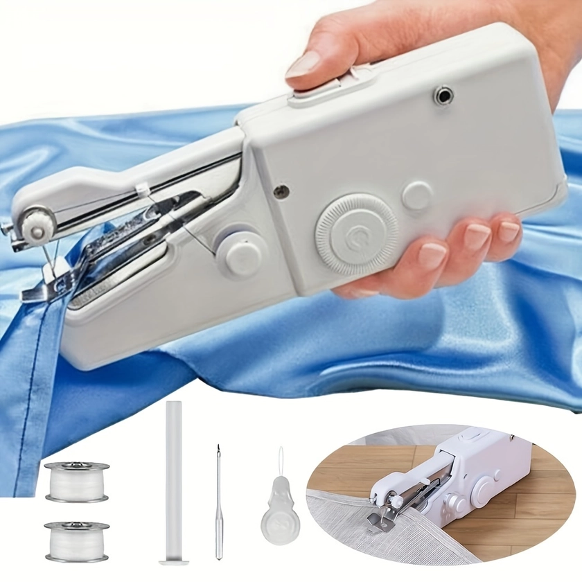 1pc Portable Handheld Sewing Machine - Quick Stitch Tool for Fabric, Clothing, and Kids' Clothes - 2 Coils Included (Battery Not Included)