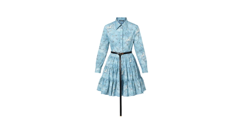 Les collections de Louis Vuitton : Robe chemise ceinturée à imprimé licorne