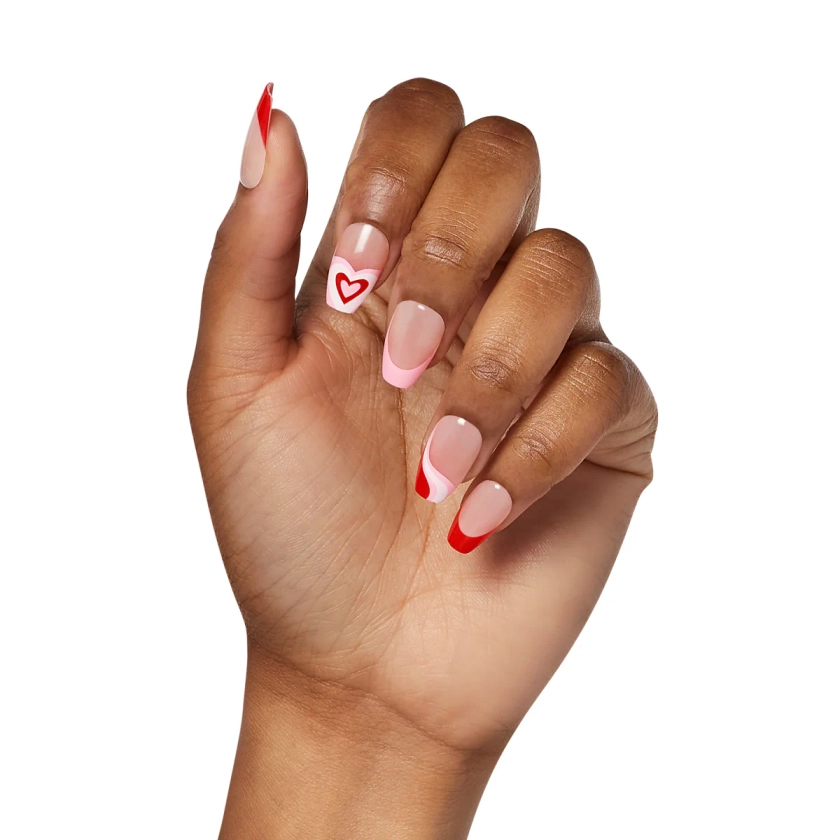 imPRESS Valentine Press-On Nails, No Glue Needed, Red, Medium Coffin, 33 Ct.