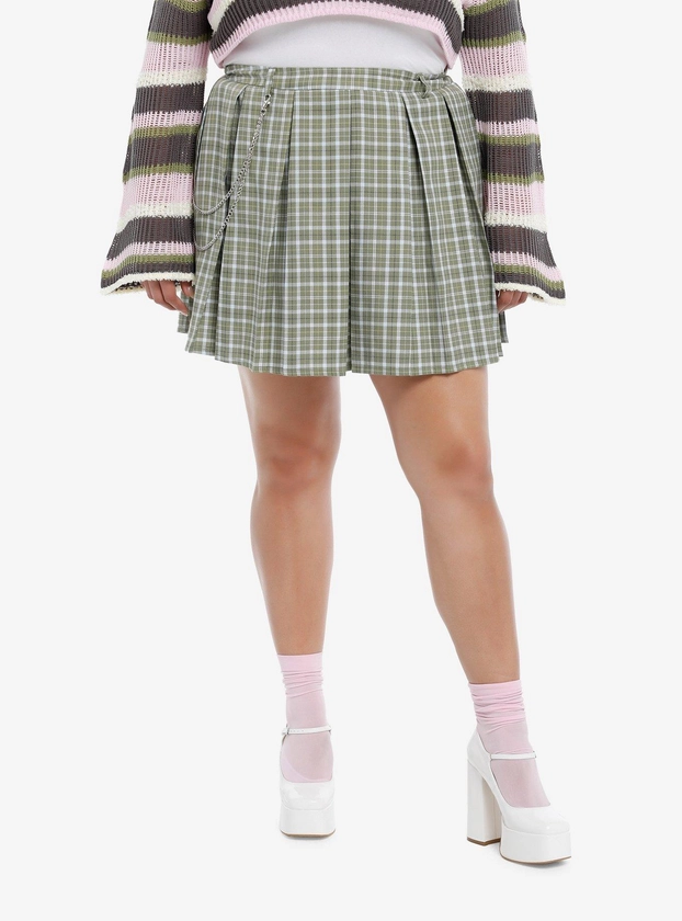 Sweet Society Sage Green Plaid Chain Skirt Plus Size