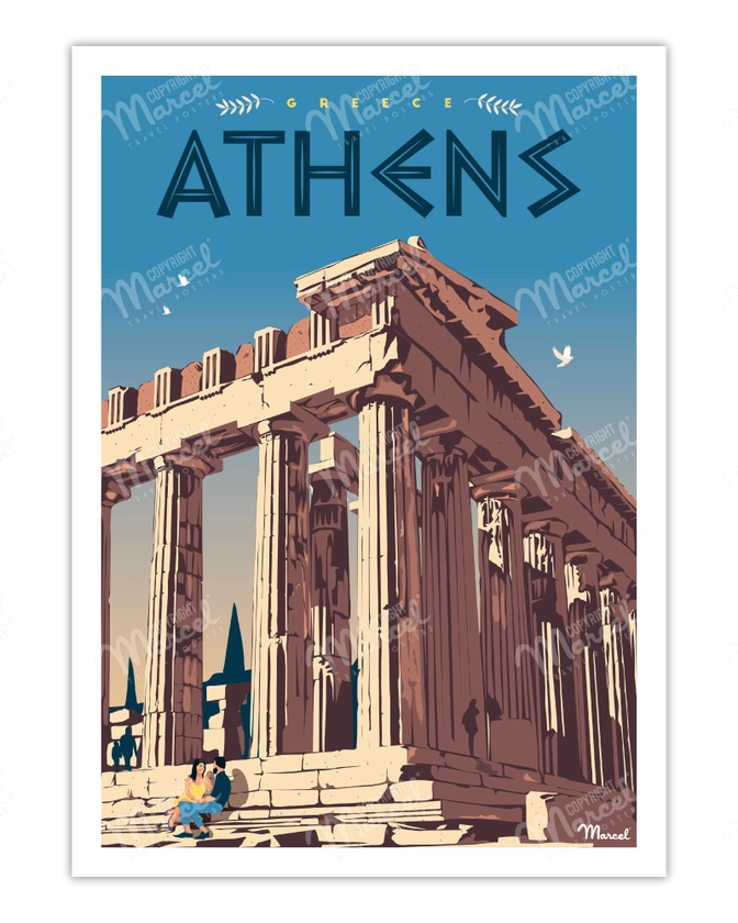 Affiche GRECE "Athènes" - Marcel Travel Posters Taille 30 x 40 cm