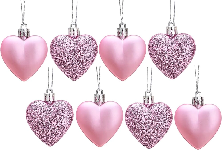 8 x 5cm BABY PINK / BLUSH PINK Glitter + Matt Heart Shaped Christmas Tree Baubles : Amazon.co.uk: Home & Kitchen