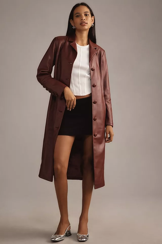 Avec Les Filles Faux Leather Belted Long Coat