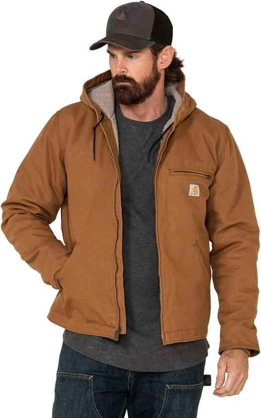 Carhartt Men's Relaxed Fit Washed Duck Sherpa-Lined Jacket Work Utility Outerwear