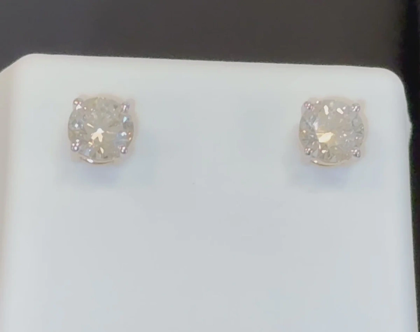 14K YELLOW GOLD 1.49 CARAT 7 MM CERTIFIED LAB GROWN DIAMONDS STUDS EARRINGS