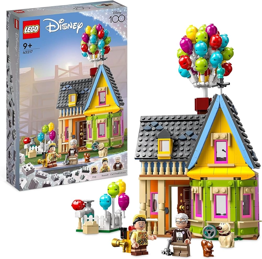 LEGO 43217 Disney et Pixar La Maison de « Là-Haut », Jouet avec Ballons, Figurines Carl, Russell et Doug, Maquette Collection, 100ème Anniversaire Disney, Idée Cadeau de Noël