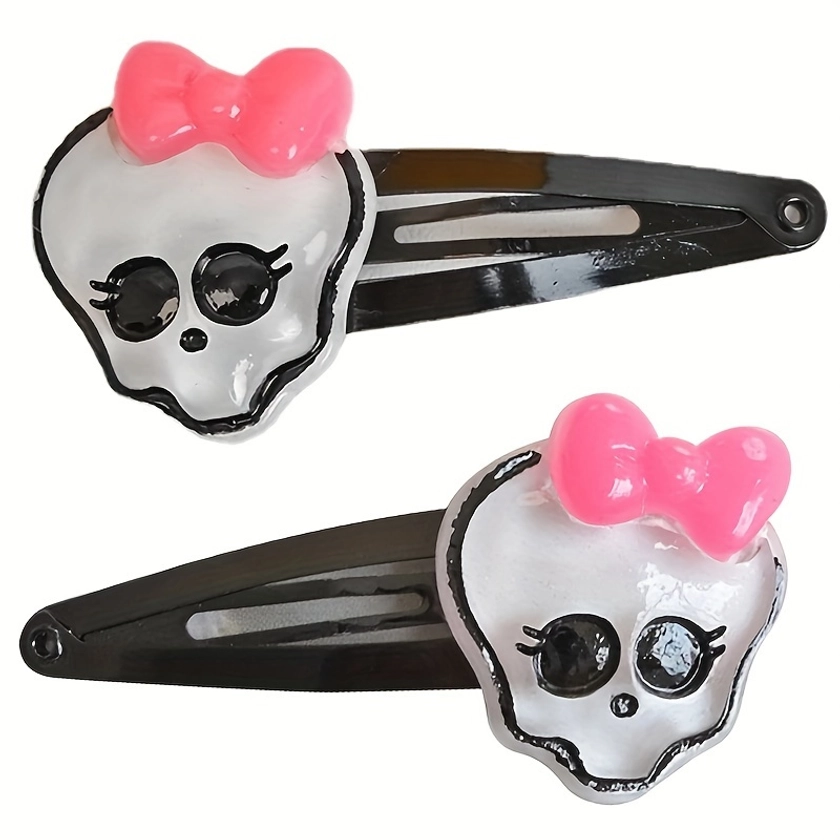 1pc, Y2K Punk Gothic Sweet Skull Hair Clip, Women Girls Halloween Style Casual Leisure Hair Accessories, Gift Photo Props