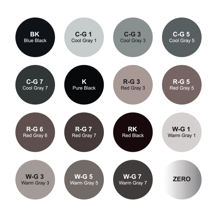 16pc Color Brush Grays Collection 2