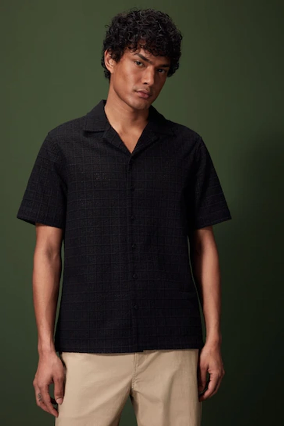 Buy Black Broderie Short Sleeve Shirt from the Next UK online shop