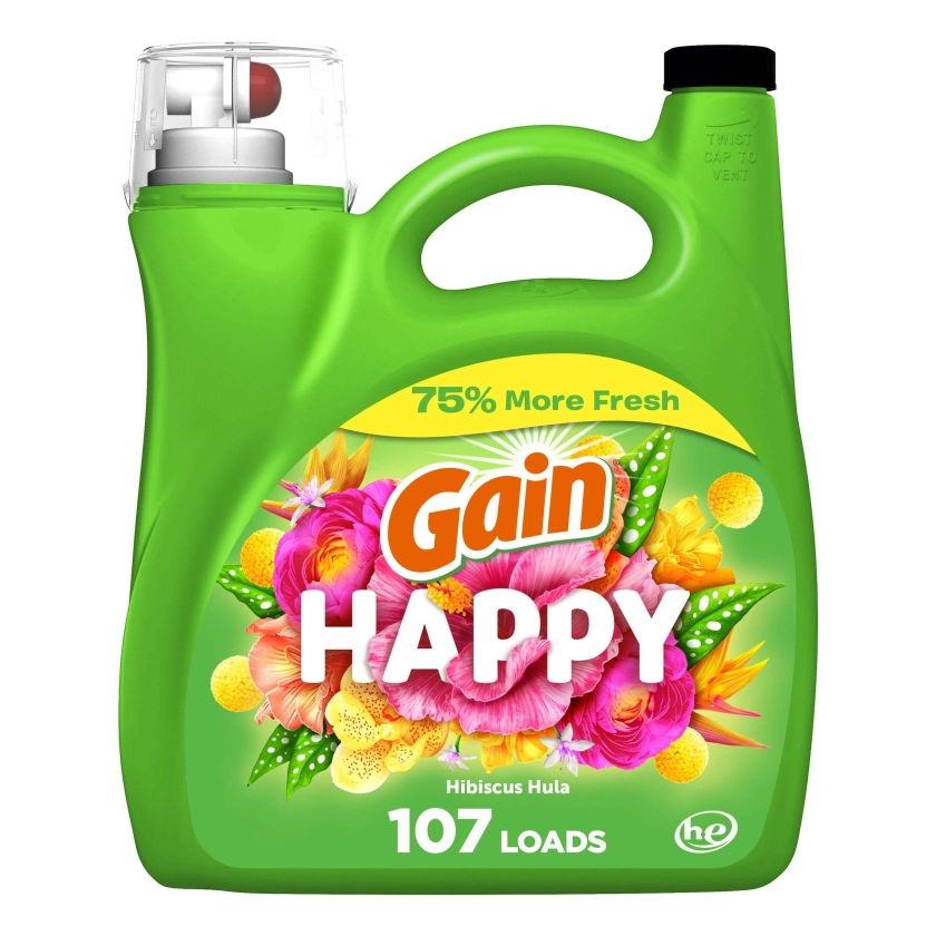 Gain Liquid Laundry Detergent, Happy, 154 fl oz, 107 Loads, HE